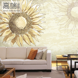 手绘向日葵花卉客厅背景墙纸壁画 温馨卧室复古艺术油画餐厅壁纸