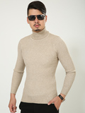 2015冬季新款男装男士时尚简约修身弹力高领加厚毛衣打底衫米色