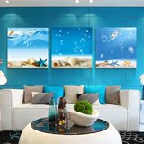 地中海洋风格客厅装饰画室无框水晶画沙发背景墙壁挂画餐厅三联画