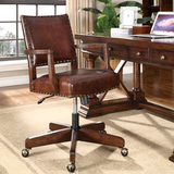 美式实木椅子电脑椅真皮办公室椅子时尚橡木写字椅子办公椅子简约