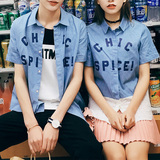 2016夏季情侣衬衣修身韩版牛仔布新款基础大众常规大码男衬衫