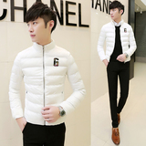 2015冬季新款男士白色羽绒棉服修身韩版外套休闲潮男装立领短款潮