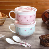 韩匠|韩式陶瓷泡面碗饭盒餐具创意可爱泡面杯汤碗套装带盖勺特价