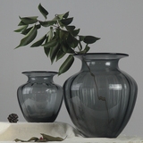 手工玻璃花瓶灰色大口加厚透明摆件欧美式简欧客厅电视柜软装饰品