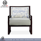 新中式实木单椅沙发家具 现代休闲餐椅沙发椅茶楼布艺椅子可定制