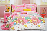 全棉新款粉色双子星纯棉女孩1米床三件套被套床包三尺床床单宿舍