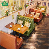 茶餐厅北欧沙发实木桌椅组合咖啡厅沙发 奶茶店 靠墙卡座 西餐厅