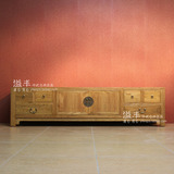 新中式仿古家具电视柜实木榆木落地柜矮柜原木色复古靠墙储物柜子