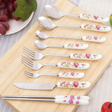 红玫瑰创意韩式陶瓷不锈钢牛排刀叉餐具 可爱西餐刀叉勺子筷子
