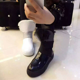 欧洲站女靴短靴2015冬季新款真皮加绒套筒弹力绑带平底圆头短靴潮