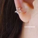 气质缕空925纯银镀白金可爱五角星耳骨耳扣 大方个性大耳骨耳圈环