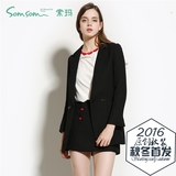 索玛专柜正品2016秋季新款女士韩版黑色OL一粒扣外套七分袖西装潮