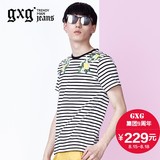 gxg.jeans 商场同款 夏装男士时尚黑白条圆领短袖T恤#62644061