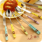 可爱泰迪熊骨瓷韩式学生创意不锈钢日式餐具刀叉勺筷便携三件套装