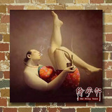 油画纯手绘新中式古典人物无框画装饰画挂画刘宝军画抽烟袋的女人