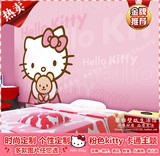 女孩儿童房壁画凯蒂猫主题酒店壁纸粉色卡通kitty猫墙纸卧室墙布