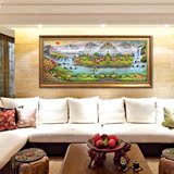 中式山水风景油画中式客厅风景油画横幅油画手绘风水风景聚宝盆