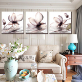 现代简约欧式壁画客厅卧室沙发装饰画三联无框墙画 透明花玉兰花