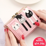 邻家小妃女士钱包女短款 2016新款日韩版三只猫可爱扳夹小零钱包
