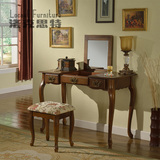 美式梳妆台实木化妆桌欧式复古梳妆桌带妆镜简约现代化妆台梳妆凳
