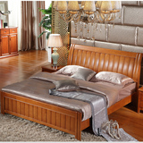 简约中式实木床1.8米 高箱储物橡木床双人床1.5米加厚婚床包邮