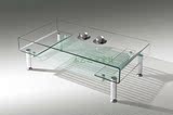 简约现代长方形热弯钢化玻璃透明茶几小户型宜家客厅办公小家具
