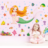 人鱼公主 超大卡通儿童房贴画女孩床头贴纸 美人鱼墙贴可移除防水