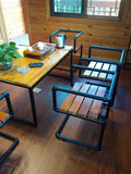 美式铁艺实木餐椅咖啡椅复古餐桌椅组合带扶手电脑椅吧椅铁艺餐桌