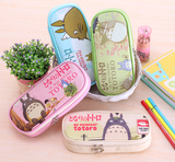 韩国文具创意卡通龙猫大容量多功能帆布笔袋笔盒PU化妆包 批发