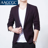 AAGCGC 冬季新款男士格子西服青年英伦时尚修身西装外套2828