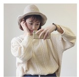 2015秋冬新款 韩国纯色宽松大码短款半高领套头长袖毛衣外套女
