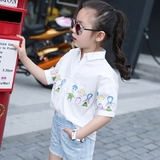 女童衬衫短袖中大童上衣中袖韩版童装2016夏装儿童纯棉卡通衬衣潮