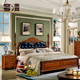 奢漫美式双人床乡村风格实木1.8米储物大床卧室真皮深色雕花婚床