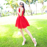 2015夏装新款韩版Maj*蓬蓬连衣裙无袖高腰背心裙镂空白色连衣裙