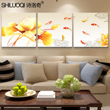 诗洛奇金丝彩瓷水晶三联画现代中式客厅挂画沙发背景墙三联无框画