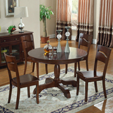 美式圆形餐桌 高档简美  全实木一桌椅6椅 复古小户型家具组合