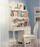 白色欧式儿童学习桌 实木儿童写字台 女孩公主书房家具书桌带书架