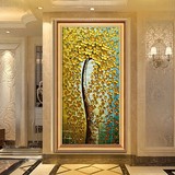玄关装饰画竖版 发财树走廊过道挂画现代简约欧式3D立体 手绘油画
