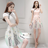 韩都衣舍2016韩版女装夏装新款两件套中裙短袖连衣裙时尚套装裙潮