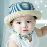 新款条纹猫耳朵亲子盆帽夏季遮阳帽太阳帽儿童帽男女童宝宝草帽子
