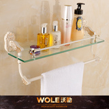 欧式卫浴置物架壁挂 卫生间金色1层玻璃化妆台 烤白漆浴室挂件