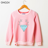 ONOZA2015韩版套头卫衣女秋冬 加绒加厚钻石鹿角印花上衣外套
