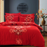 全棉婚庆四件套纯棉结婚床上用品 加厚1.8米1.5m大红2.0m被套床单