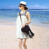 海边度假必备海滩裙沙滩裙短款显瘦三亚巴厘岛连衣裙漏背出游装夏