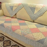 北欧宜家风格布艺组合沙发垫全棉防滑皮沙发垫坐垫木耳边拼块粉蓝