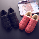 冬季棉拖鞋包跟月子鞋保暖情侣男女家居家用PU皮防水月子毛毛拖鞋