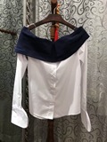 2016夏秋新款高端女装一字领性感长袖修身显瘦小衫上衣衬衣衬衫