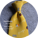 【包邮】pingu企鹅卡通领带黄红藏蓝真丝领带萌萌哒外贸出口原单