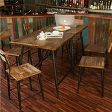 美式乡村做旧铁艺咖啡桌椅/餐厅餐桌椅组合/复古实木休闲桌椅套件