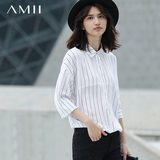 Amii[极简主义]2016夏季大码百搭蝙蝠长袖宽松中长款雪纺衬衫上衣